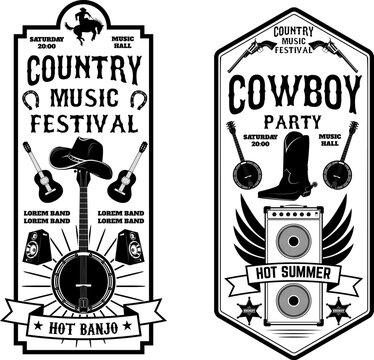 Country music festival flyer.  Cowboy party. Western music festival. Vector illustration