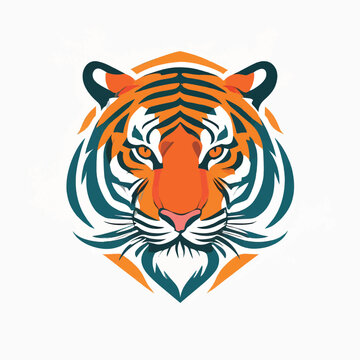 Roaring Tiger Emblem on Pure White Canvas: Unleash Your Strength , tiger logo on a white background.