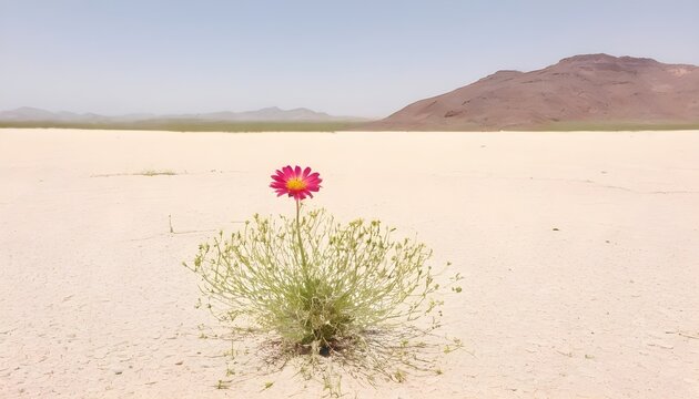 Image of grass and a flower in the middle of the desert.
