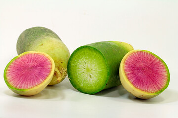 Asia radish green luobo, rarity on a white background