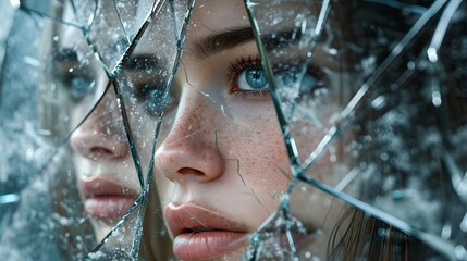 Shattered Face: Collage of Expressions on Glass | Ultra Realistic 8K | DSLR | AdobeStock