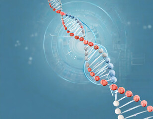3d realistic medical spiral genetic dna isolated in blue background. Banner for molecular chemistry, physics science, biochemistry in cartoon style.
