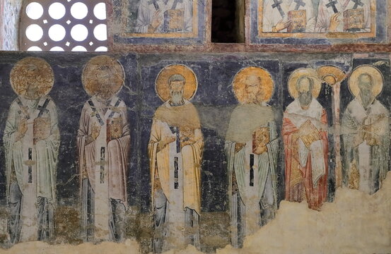 Fresco of Byzantine patriarchs, bishops and deacons, altar space of Saint Sophia -Crkva Sveta Sofija- church. Ohrid-North Macedonia-308