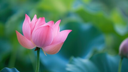 Fototapeta premium a close up of a pink flower with a blurry background of green leaves in the foreground and a blurry background of pink flowers in the foreground.
