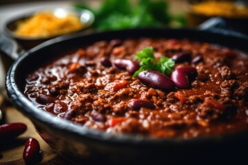 Close up of a chili con carne - obrazy, fototapety, plakaty