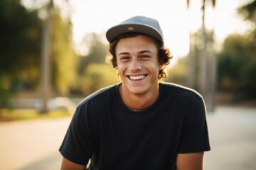 Smiling portrait of a young male skateboarded