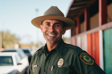 Obraz premium Smiling portrait of a African American police officer in uniform
