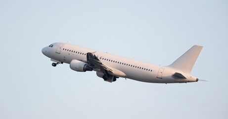 Modern passenger airliner on takeoff in the sky