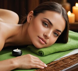 Obraz na płótnie Canvas Sculpting Serenity: Woman's Luxurious Day Spa Session in Candlelit Glow