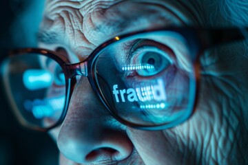 Online Fraud: Senior Woman Horrified by Scam Reflection in Glasses