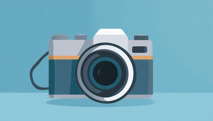 3d realistic camera isolated on blue background.Time to travel concept in minimal style with copy space.  - obrazy, fototapety, plakaty