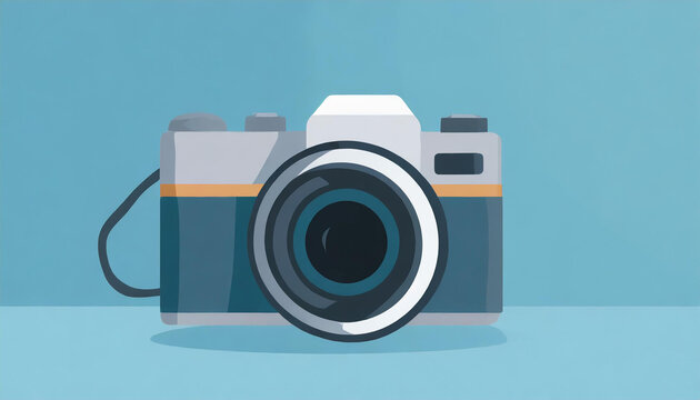 3d realistic camera isolated on blue background.Time to travel concept in minimal style with copy space. 