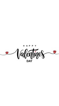 Vertical happy valentines day 4k video story greeting with cursive handwritten letters and red hearts shapes on white background 