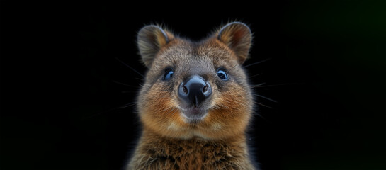 Fototapeta premium Quokka animal face portrait on black background