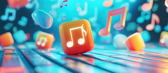 3d render colorful music note symbol in plastic cartoon style. AI generated image