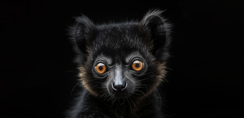 Lemur puppy monkey animal face portrait on black background