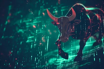 Fotobehang bull is running away from a chart with many graphs © ASDF