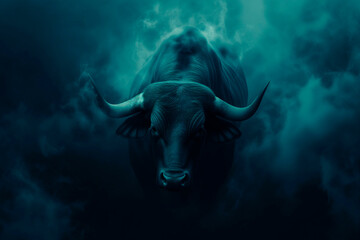 bull symbol with stock quotes on it