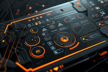 Fototapeta na wymiar black screen with an orange design on top of a map