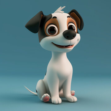 flat logo of  white baby dog with big eyes lovely little animal 3d rendering cartoon character