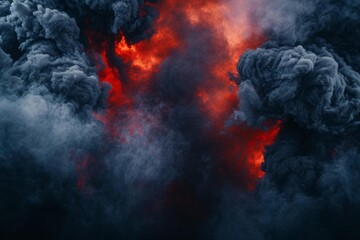 Explosion border with dark smoke and red lava Perfect for dramatic and impactful visual projects or concepts related to danger and power - obrazy, fototapety, plakaty