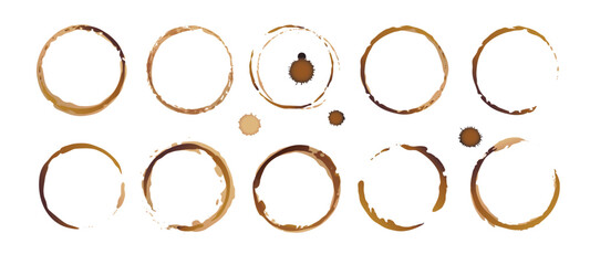 Vector coffee cup stains, Isolated On White Background, tea ring stamps Illustration - obrazy, fototapety, plakaty