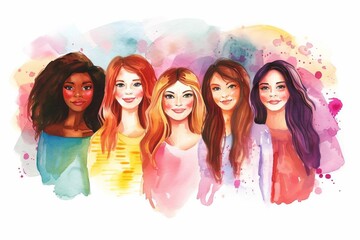 Happy women group International womens day Watercolor style