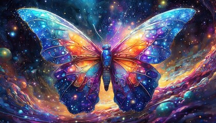 Cosmic background with butterfly and stars