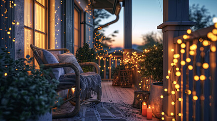 Decorated garland on the verandah is prepared for a date - obrazy, fototapety, plakaty