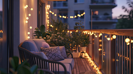Decorated garland on the verandah is prepared for a date - obrazy, fototapety, plakaty