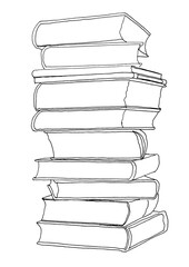 Hand-drawn illustration of a stack of books digitized on a transparent background