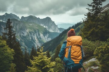 Solo traveler engaged in a sustainable outdoor activity Emphasizing connection with nature and environmental conservation