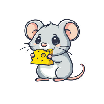 mouse with cheese isolated