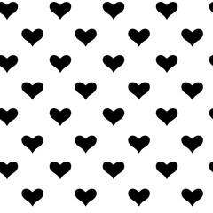 Seamless vector repeat pattern with small hand drawn doodle black hearts on white background. Simple cute kids Valentines day backdrop