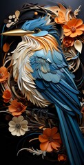 Stylized Portrait of Kingfisher Amongst Blossoms