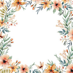 Watercolor floral frame. Hand painted flowers and leaves 