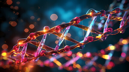 Human DNA structure, 3D illustration of helical DNA molecule