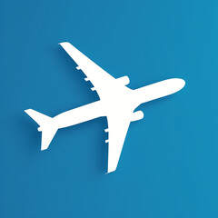 Airplane symbol on square blue background
