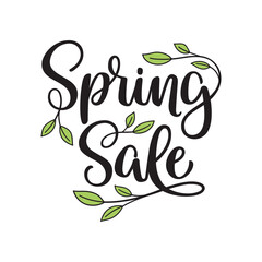 Spring sale hand lettering composition with new leaves