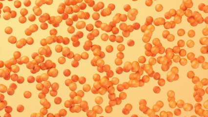 Juicy oranges floating against orange background