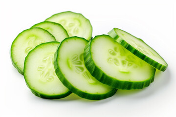 Close-up of freshly sliced cucumbers, neatly arranged, showcasing their vibrant green color and intricate inner patterns.