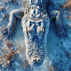 Crocodile seen from above drone camera capture in swamp object at close range, exotic predator texture, good for animal lovers, blogs, web, advertising, business etc. Generative Ai