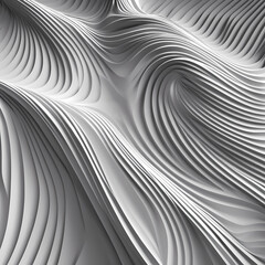 rounded lines on white plastic,  visually stimulating wavy background, calm B&W wallpaper, liquid plastic under air flow, multi-level cavities in white material, B&W lines in a three-dimensional space
