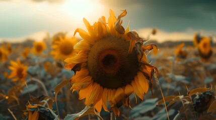 Melancholic Sunflower: Symbolic Isolation in Ultra-Realistic 8K | Macro Lens Captures Fading Petals & Isolated Landscape