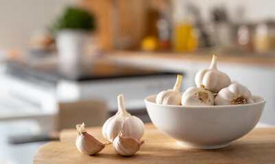 garlic in a white bowl on the presentation board
