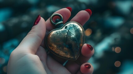 Love Lost: Person Holding Broken Heart-Shaped Locket in Ultra-Realistic 8K | Captured with Smartphone Prime Lens, Portraying Shattered Love and Emotional Pain of Depression"