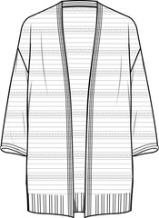 Women's Pointelle Cardigan- Technical fashion illustration. Front, white color. CAD mock-up.	