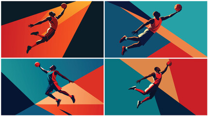 Series of Four Action Shots of a Basketball Player