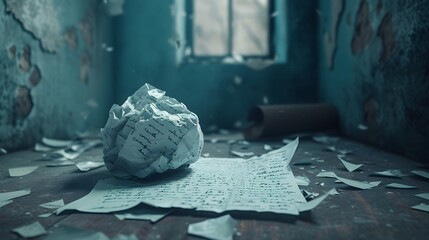 Chaos Unfolded: Crumpled Paper with Scribbled Thoughts, Ultra-Realistic 8K | Captured with Mirrorless Wide-Angle Lens, Expressing Unreadable Words and Torn Edges of Mental Chaos