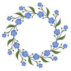  Watercolor flower round frame. Wildflowers. Meadow flowers circle border. botanical. Forget me not